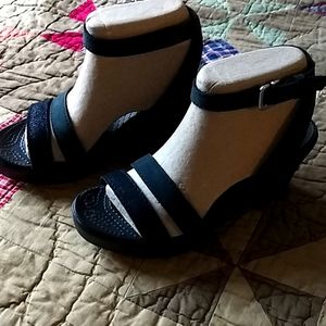Black Strap/Wedge Sandals
